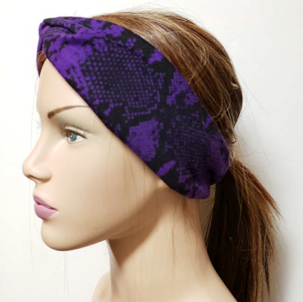 Purple & Black Snake Print Jersey Turban Headband
